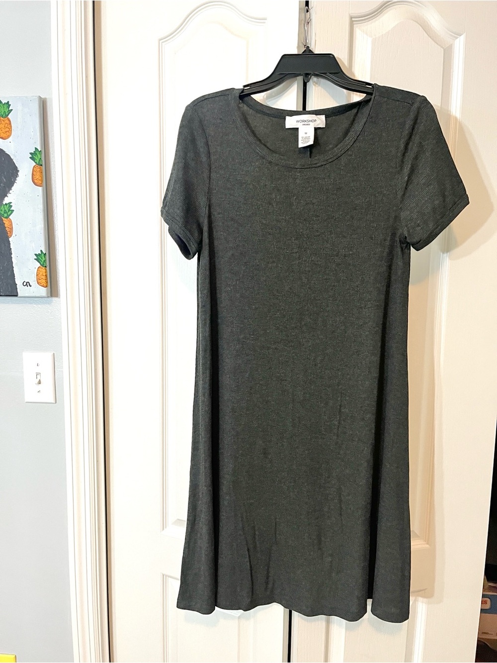 Workshop Dresses Charcoal Gray Ribbed Swing Dress Size Medium Stretchy Flowy